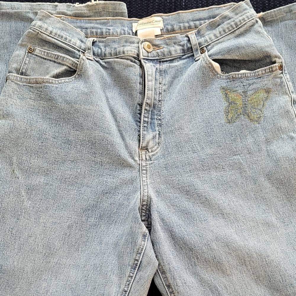 Coldwater Creek Light Blue Straight Leg Jeans with Butterfly Accent